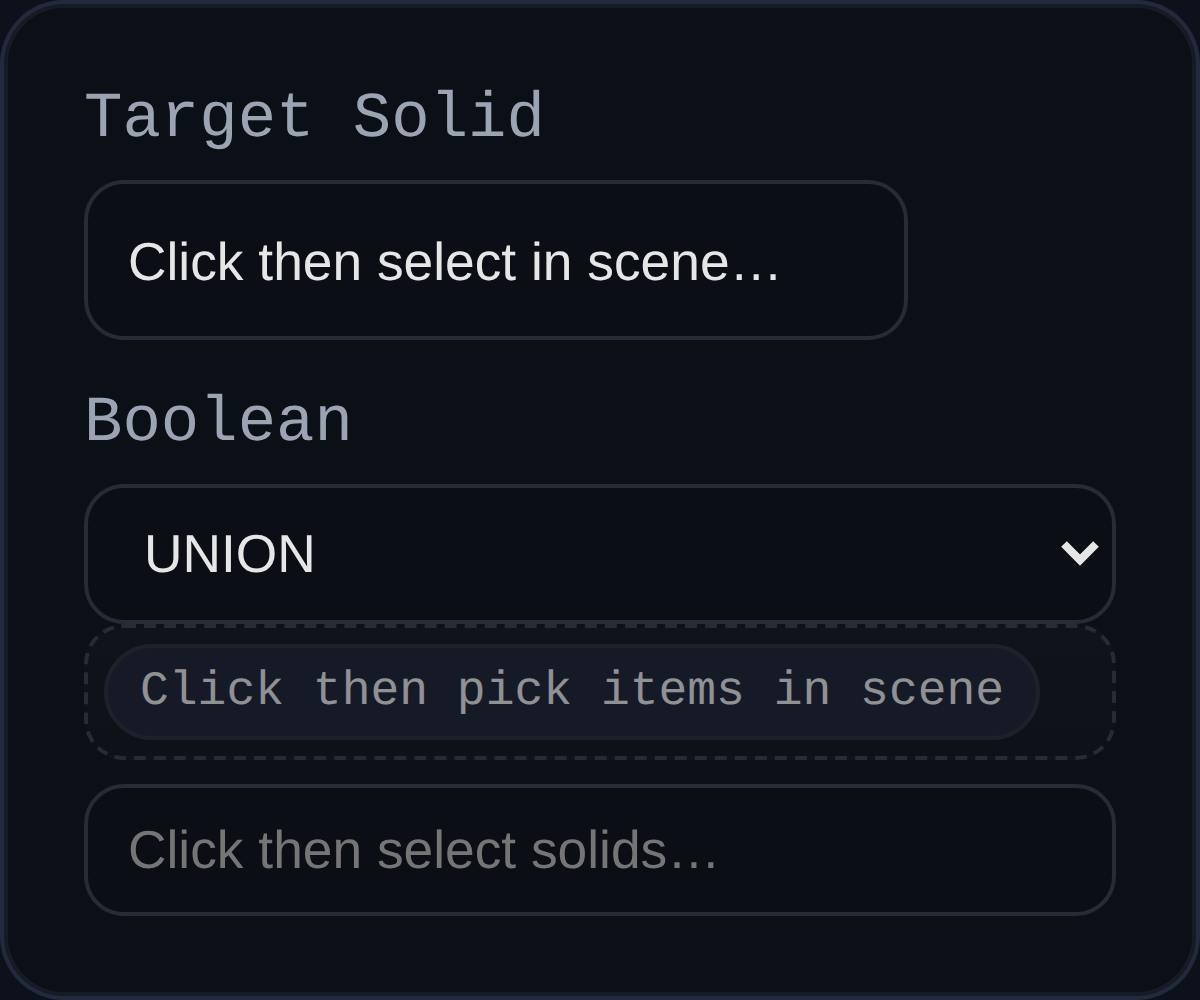 Boolean feature dialog