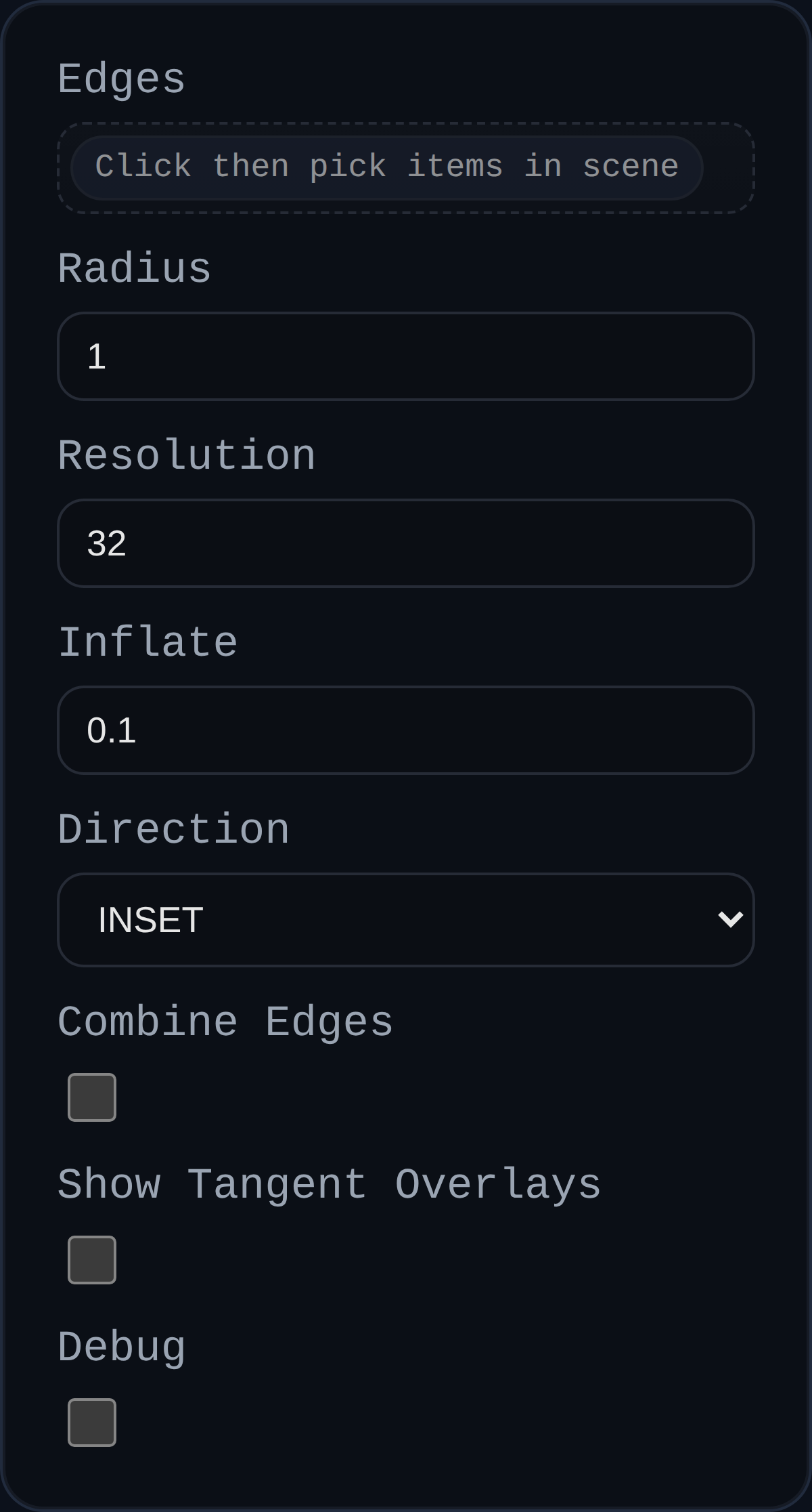 Fillet feature dialog