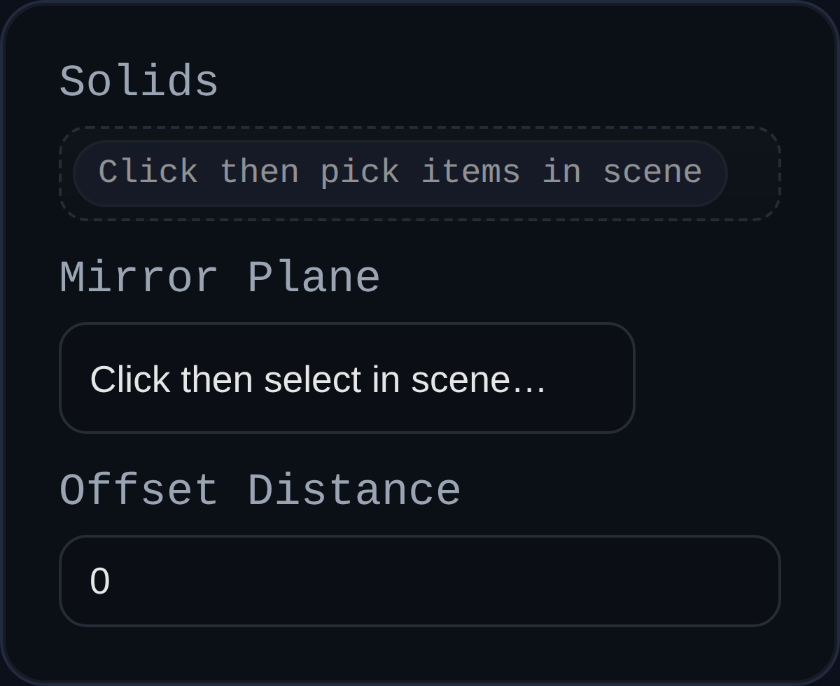 Mirror feature dialog