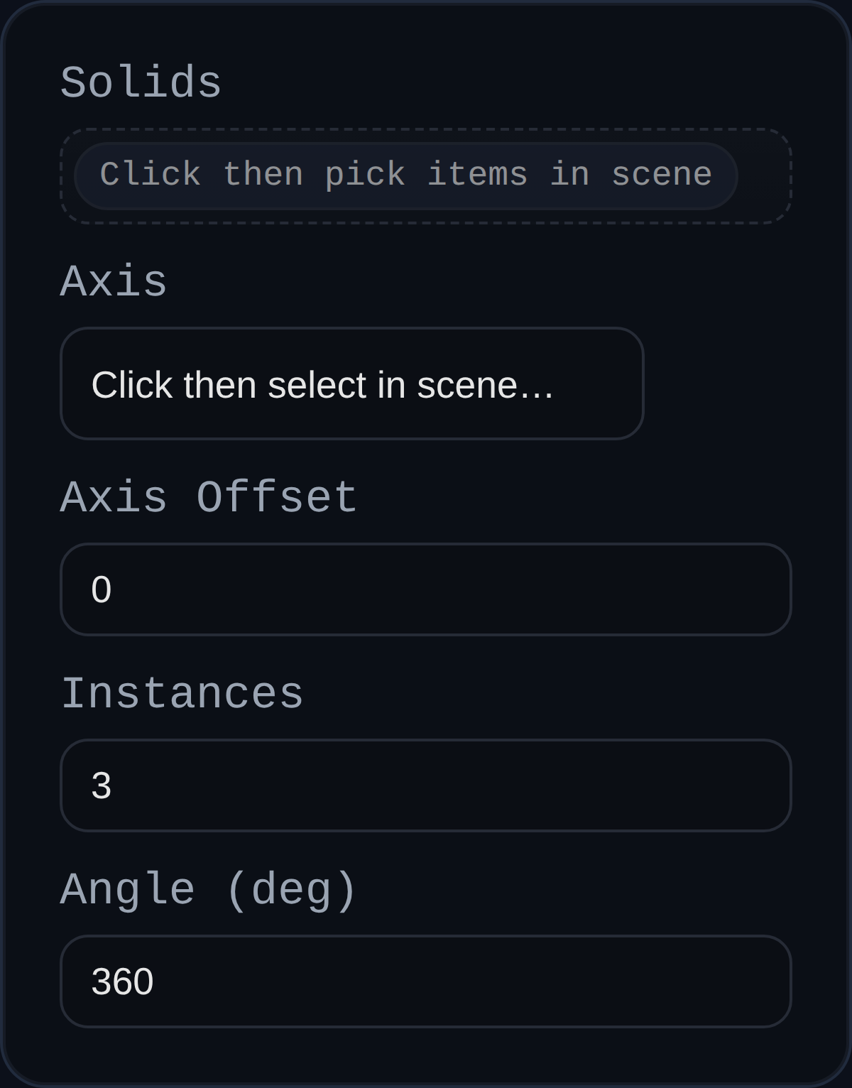 Pattern Radial feature dialog