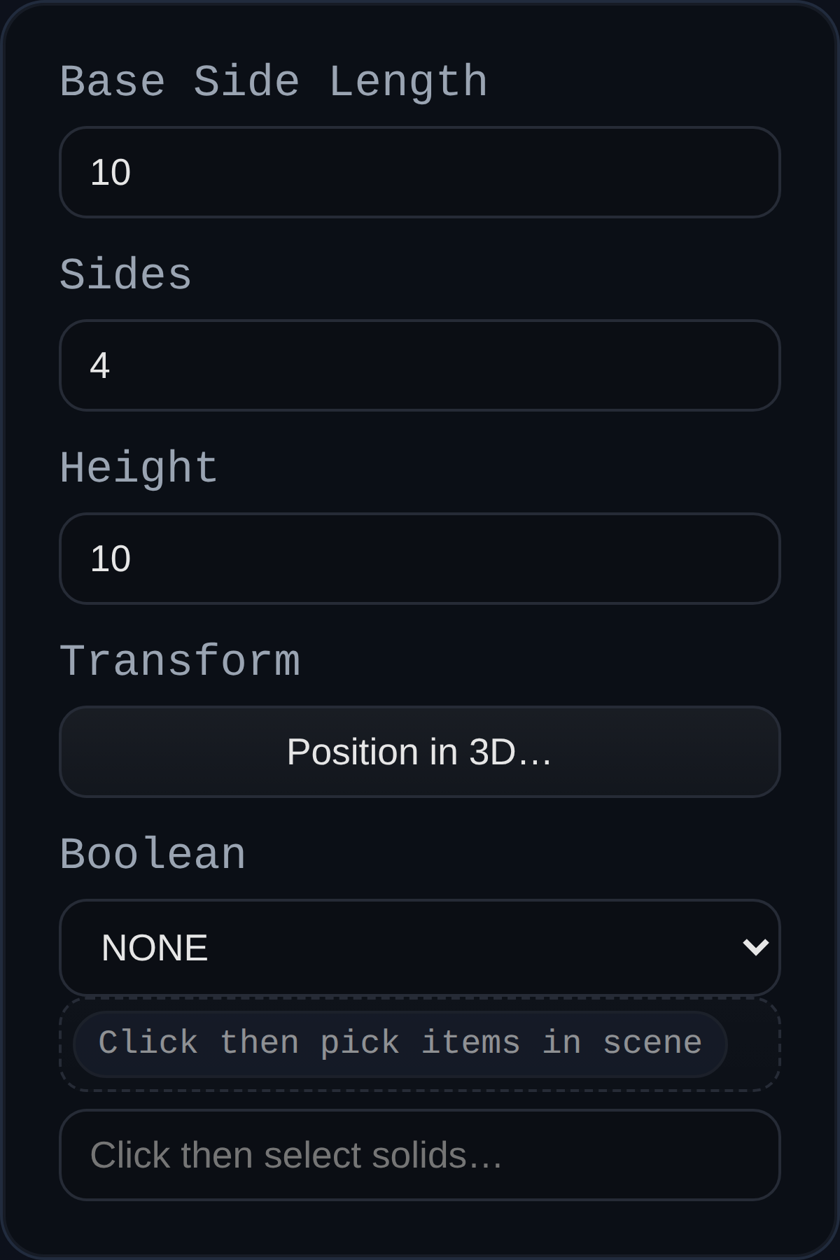 Primitive Pyramid feature dialog