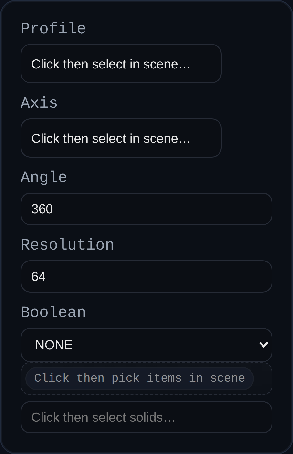 Revolve feature dialog