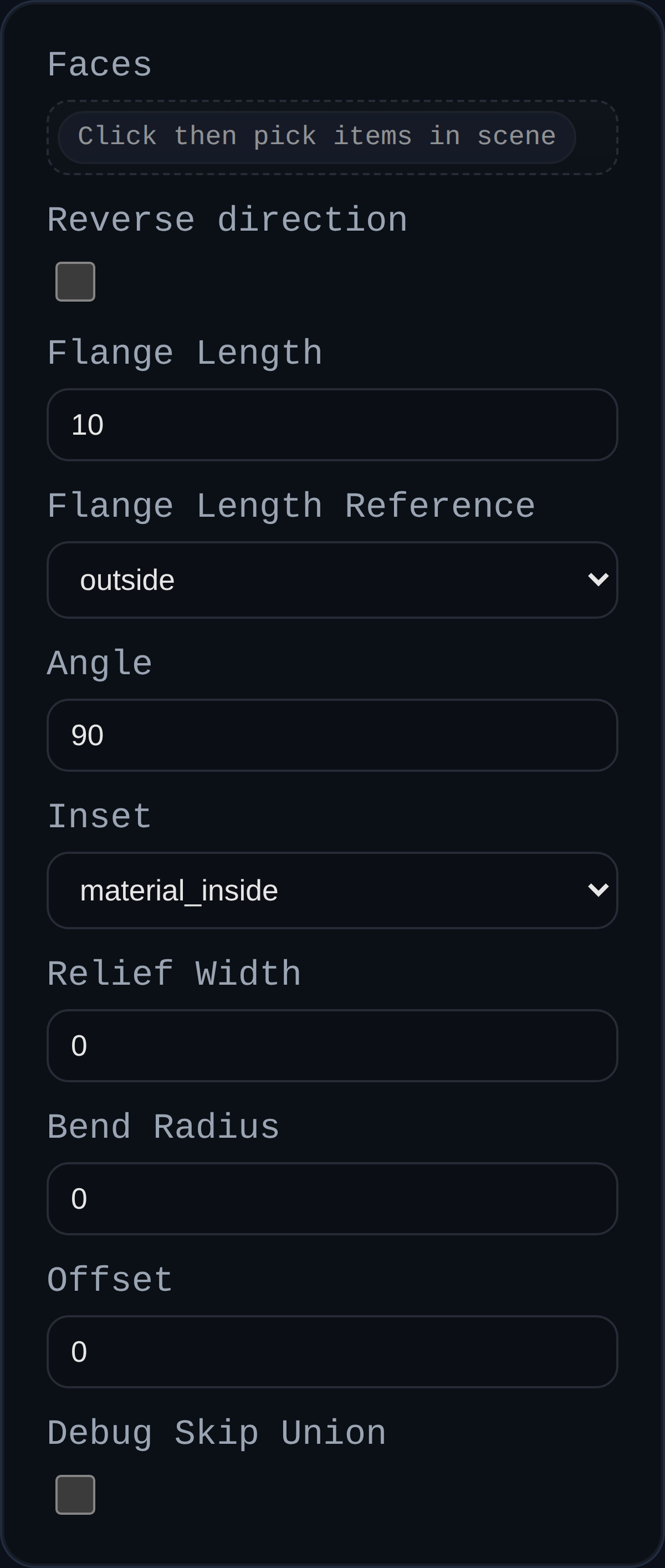 Sheet Metal Flange dialog