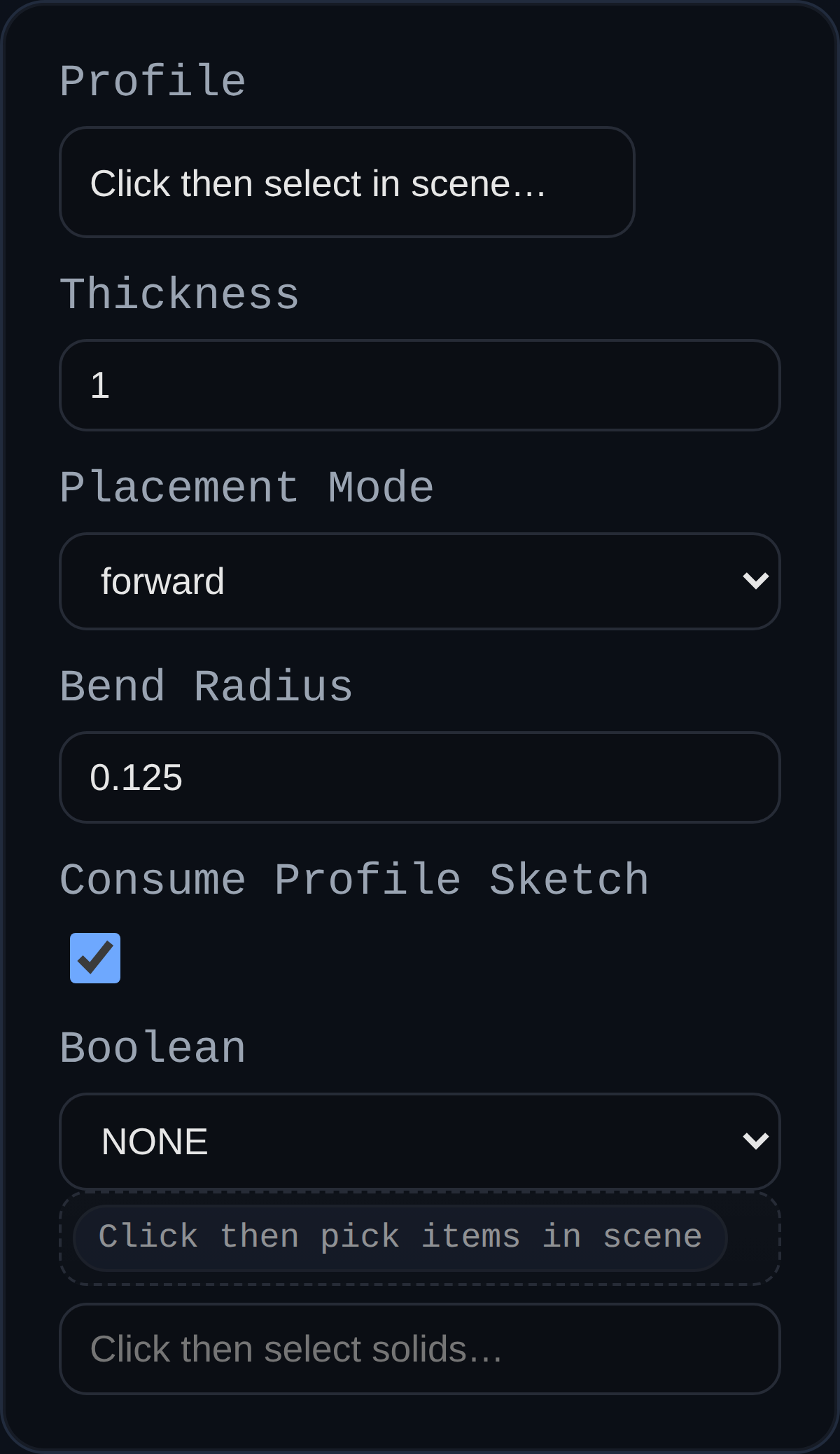 Sheet Metal Tab feature dialog