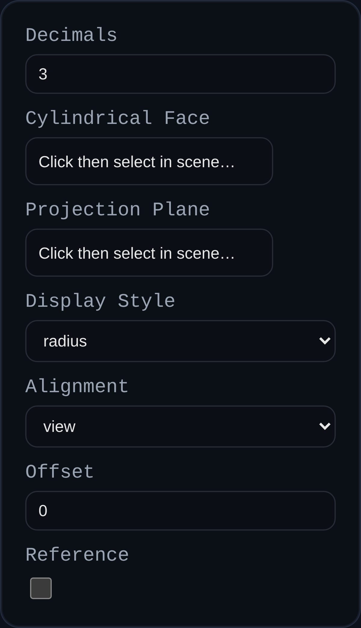 Radial Dimension dialog